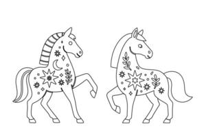 Set of various outline abstract horses with pattern vector