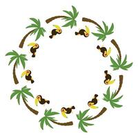 Palm trees and toucans Wreath, Toucan circle Border, Palm trees Round Wreath Frame, Illustration Isolated vector