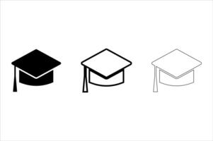 Three Graduation Cap Icons Solid, Outline, and Line Art vector