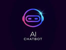 AI chatbot logo with futuristic robot face in circular shape, cosmic helmet, glowing gradient design. Best for virtual assistants, tech branding, smart communication. illustration. vector
