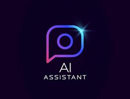 AI assistant logo with glowing speech bubble and circular element, futuristic and clean design. Great for smart chat systems, customer support, tech platforms. illustration vector