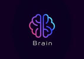 Brain logo design, glowing neon neural style lines icon for AI systems, neural networks, smart tech, innovative science and medicine branding. illustration. vector
