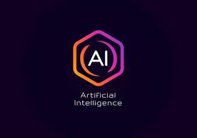 Artificial intelligence logo with hexagon frame and curved color brackets, modern glowing style. Perfect for AI systems, tech startups, digital platforms. illustration vector
