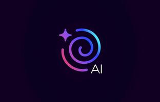 AI logo with glowing spiral and glare star element, abstract gradient lines funnel icon design for innovative tech platforms, creative AI tools, digital branding. illustration. vector