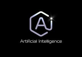 Artificial intelligence logo in hexagon liner shape, glowing tech futuristic style emblem for AI platforms, tech startups, smart software branding. illustration vector
