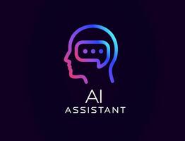 AI assistant logo with human head silhouette and chat bubble inside, symbolizing communication and intelligence. Great for virtual agents, tech tools, smart UI. illustration. vector