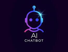 AI chatbot logo with friendly robot avatar, glowing gradient lines, virtual assistant look. Perfect for customer support apps, automation services, tech branding. illustration. vector