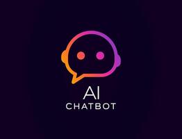 AI chatbot logo with cute robot face inside speech bubble, glowing gradient style. Great for customer support bots, smart virtual assistants, tech branding. illustration. vector