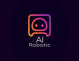 AI robotic logo with cute robot face in square frame, glowing gradient style. Ideal for tech apps, virtual assistants, smart automation tools. Modern minimal icon. illustration. vector