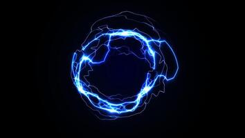 Electric Energy Circle with Glowing Blue Lightning Ring on Dark Background. Futuristic Tech Power Effect for Sci-Fi or Gaming Design. Illustration. vector