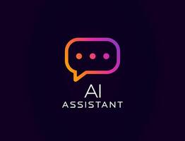 AI assistant logo with message bubble icon, glowing gradient outline, modern minimal style. Great for virtual agents, tech support, smart communication apps. illustration. vector