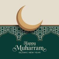 Happy Muharram Islamic New Year with Crescent Moon and Geometric Pattern concept vector