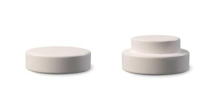 3d set white podiums. Three-dimensional illustration stage. Winner platform for product display, award ceremony, presentation, or competition scene. Realistic, abstract, for web, graphic use. vector