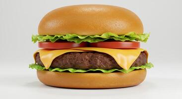 A hamburger with cheese and tomatoes on a white background photo