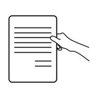 Hand with list paper line icon. linear style sign for mobile concept and web design. Hand hold document file outline icon. vector