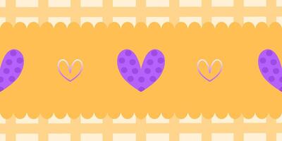 Groovy patterned border frames set - wavy edge, checkered, yellow striped decorative square frame collection with purple heart shape vector