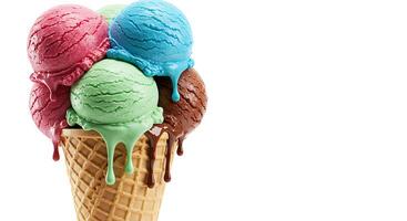 Ice cream with different colors in a waffle cone photo