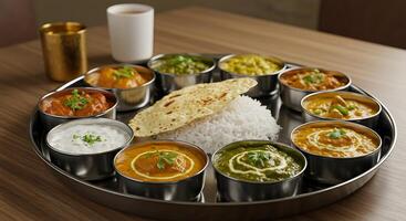 A silver tray with a variety of food on it photo