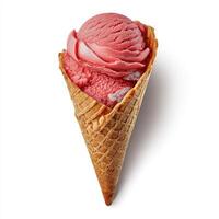 Strawberry ice cream in a cone on a white background photo