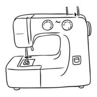 Hand drawn illustration of a sewing machine with simple line art on white background. Symbolizes craftsmanship, creativity and the art of handmade textile production vector