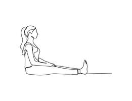 A women sits on the floor sketch in continuous line drawing style. Minimalist black linear sketch isolated on white background. vector