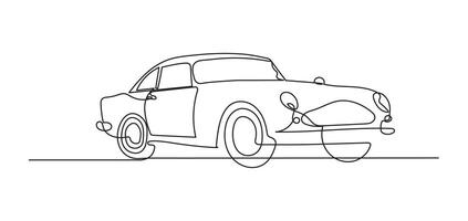 Classic car in continuous line art drawing style. Vintage automobile minimalist black linear sketch. vector