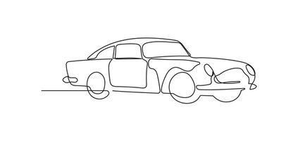 Classic car in continuous line art drawing style. Vintage automobile minimalist black linear sketch vector