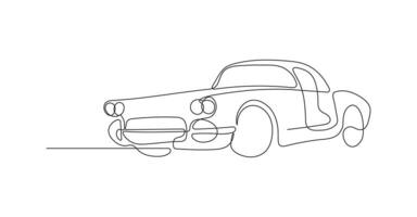 Classic car in continuous line art drawing style. Vintage automobile minimalist black linear sketch isolated on white background. vector