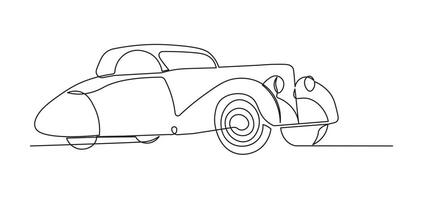 Classic car in continuous line art drawing style. Vintage automobile car minimalist black linear sketch isolated on white background. vector