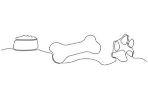 Hand-drawn dog bone, paw and dog food continuous line art drawing. Dog elements line art icon. vector