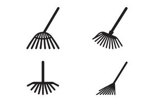 Set of rake silhouettes on white background. Simple rake icon vector