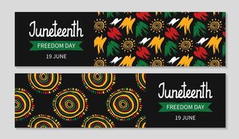 Juneteenth Billboard set. Horizontal greeting background for web. African abstract ethnic pattern. Struggle for freedom. Hand Juneteenth lettering. flat illustration. vector