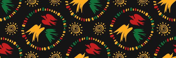African Abstract ethnic seamless pattern with hand drawn birds of freedom and color circle. Geometric horizontal background. Juneteenth celebration background. doodle illustration. vector
