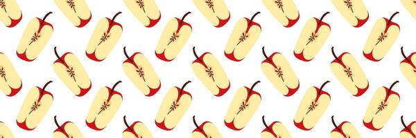 Seamless pattern with red apple. Sliced in quarter of an apple. Summer and autumn garden background. Perfect for textile, menu, packaging, kitchen design. Flat illustration vector