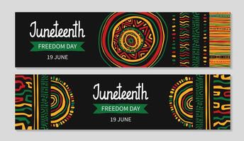 Juneteenth Billboard set. Horizontal greeting background for web. African abstract ethnic ornament. Struggle for freedom. Hand Juneteenth lettering. flat illustration. vector
