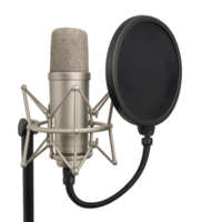 Recording action with a transparent background professional microphone setup in a studio environment png