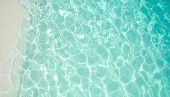 Clear turquoise water surface with dynamic light patterns and soft ripples photo