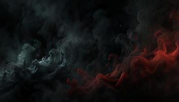 Intense red and white smoke swirling against a dark background in a dynamic abstract visual photo