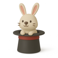 Cute rabbit in a top hat 3d render with transparent background playful design in a whimsical environment png