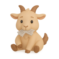 Cute 3d render of a goat with transparent background whimsical animal character playful environment cartoon style png