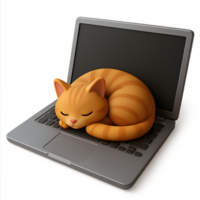 3d render of a relaxed cat on a laptop with transparent background in a cozy environment png