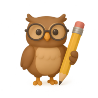 3d render of a transparent owl with pencil on background creative learning environment whimsical viewpoint png