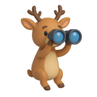 Curious deer with binoculars 3d render transparent background nature environment whimsical viewpoint png