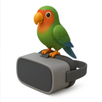 3d render of colorful parrot on vr headset transparent background digital art environment playful concept png