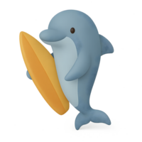 Surfing dolphin 3d render with transparent background fun animal concept in a playful environment png