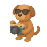 3d render of a playful dog with camera transparent background fun environment creative viewpoint png