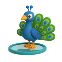 3d render of a colorful peacock on a transparent background playful scene whimsical environment artistic viewpoint png