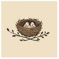 Logo design of a nest with two birds in it vector