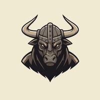 Logo design of a bull head with horns and a helmet vector