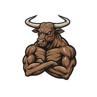 Logo design of a bull with large horns and a muscular body vector